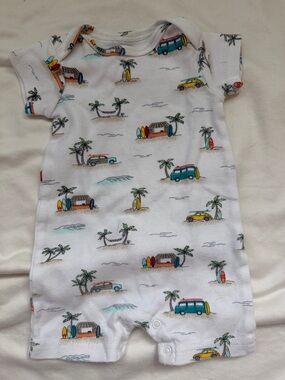 Hudson Baby White Romper with Surf Vans and Palm Trees